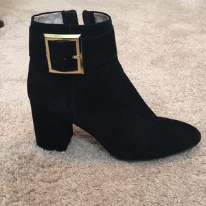 Louise et Cie black suede, gold buckle booties